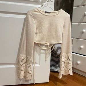Zara Crop Top Sweater with Crochet Balloon Sleeves
